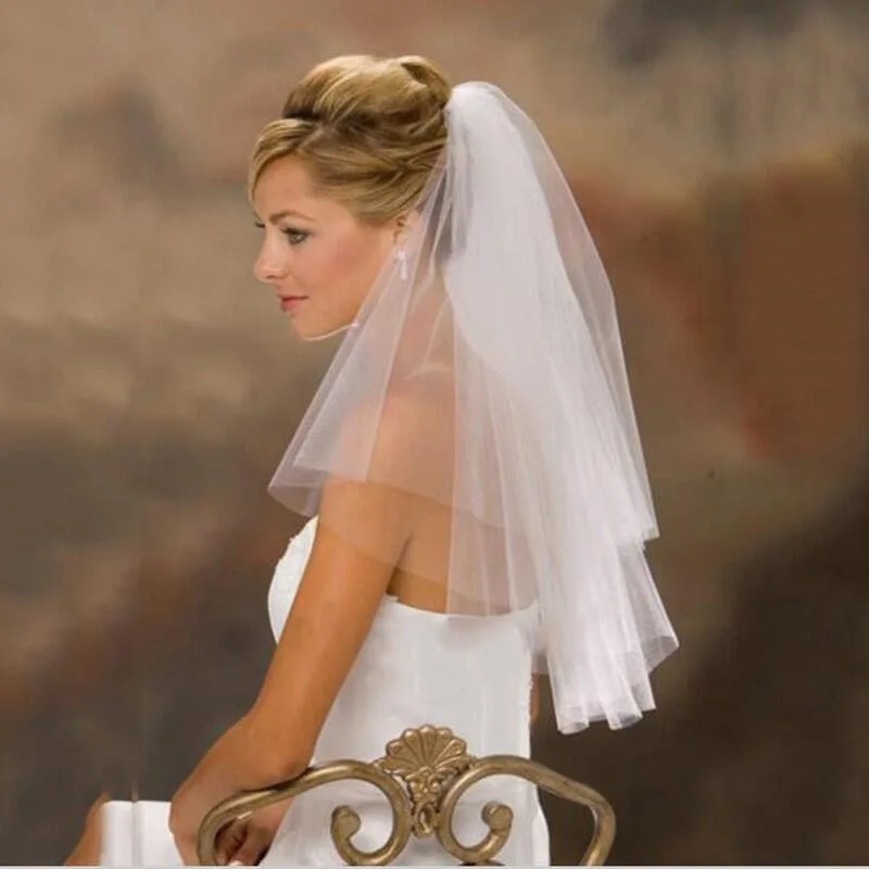 Short Simple Wedding Veil Tulle Two Layer With Comb White Ivory Bridal Veil for Bride for Marriage Wedding Accessories