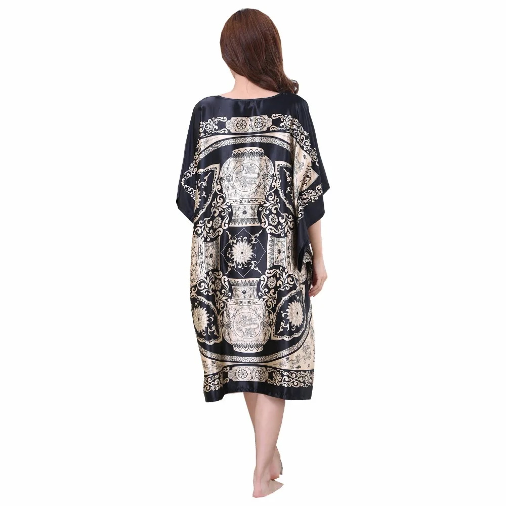 Sexy Female Silk Rayon Robe Bath Gown Nightgown Summer Casual Home Dress Printed Loose Sleepwear Plus Size Nightwear Bathrobe