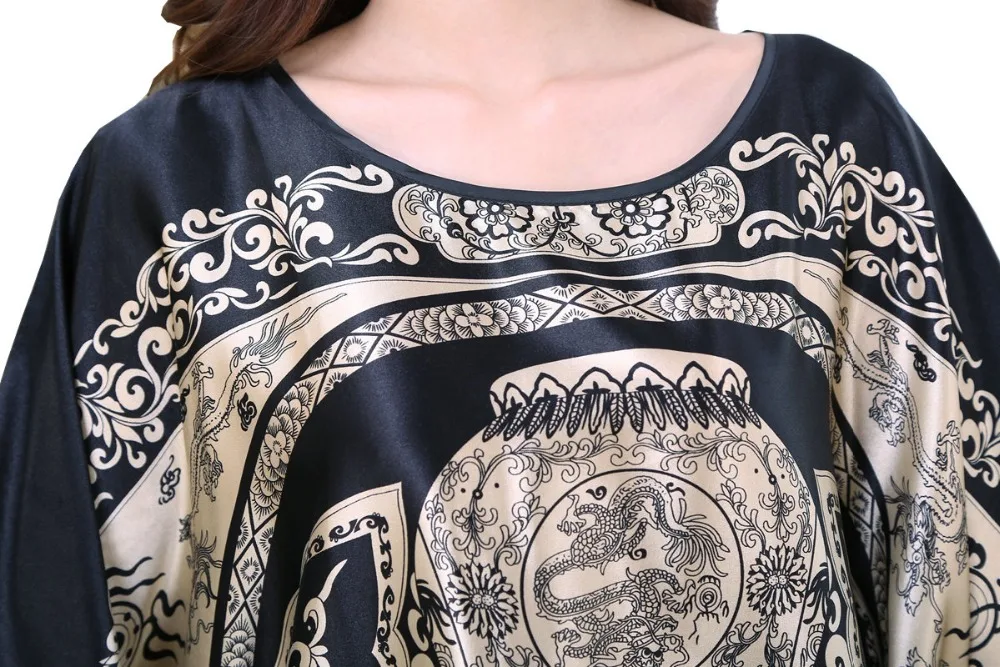 Sexy Female Silk Rayon Robe Bath Gown Nightgown Summer Casual Home Dress Printed Loose Sleepwear Plus Size Nightwear Bathrobe