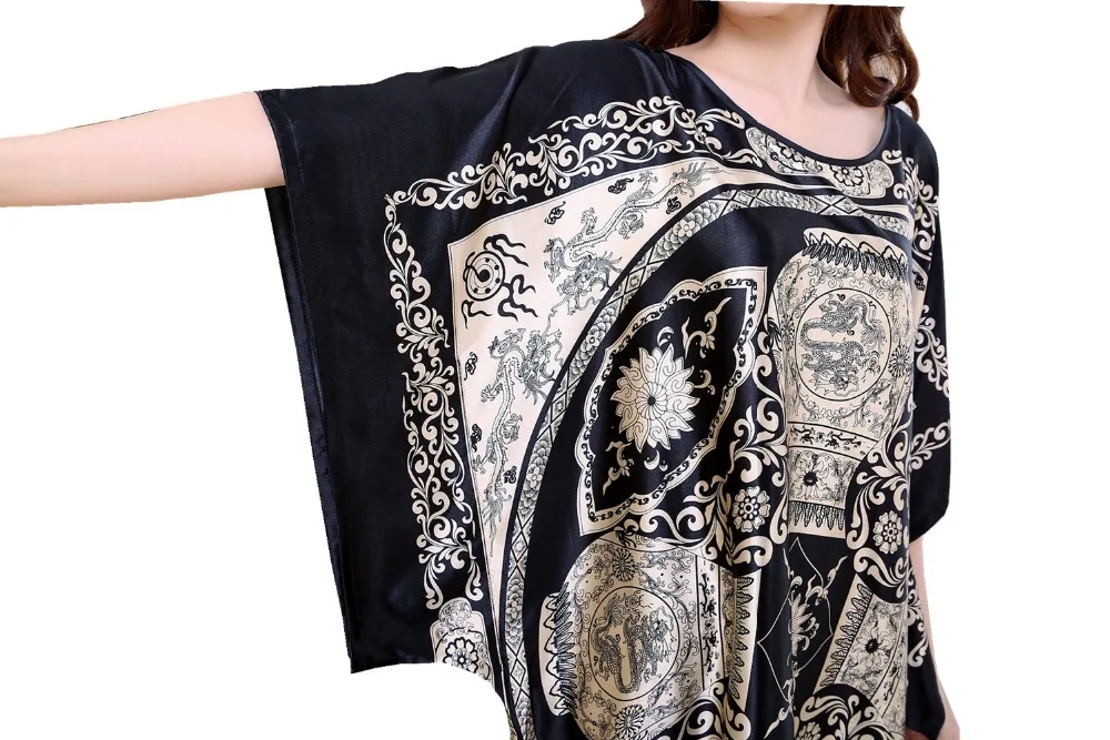 Sexy Female Silk Rayon Robe Bath Gown Nightgown Summer Casual Home Dress Printed Loose Sleepwear Plus Size Nightwear Bathrobe