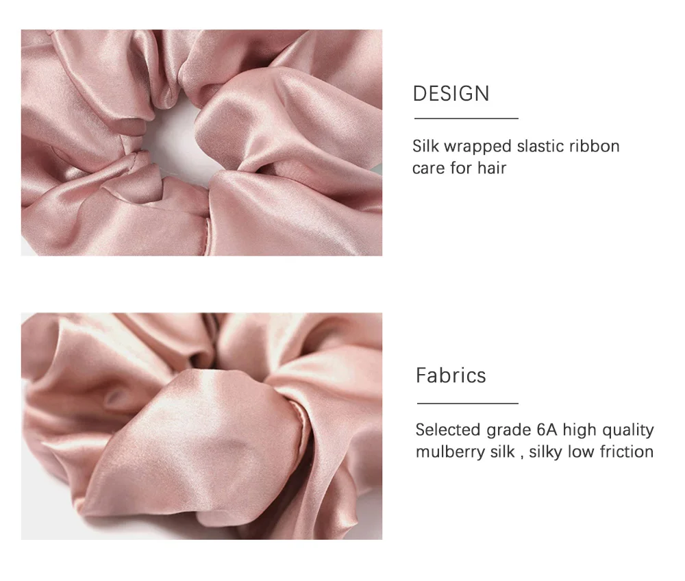 100% Pure Mulberry Silk Large Scrunchies Rubber Bands Hair Ties Gum Elastics Simple Pure Color for Women Girls 19 Momme 3.5CM