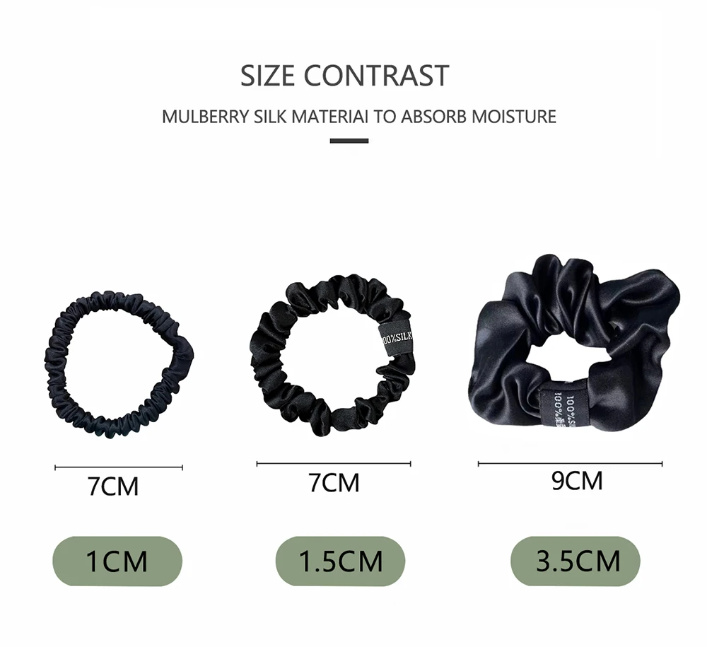 100% Pure Mulberry Silk Large Scrunchies Rubber Bands Hair Ties Gum Elastics Simple Pure Color for Women Girls 19 Momme 3.5CM