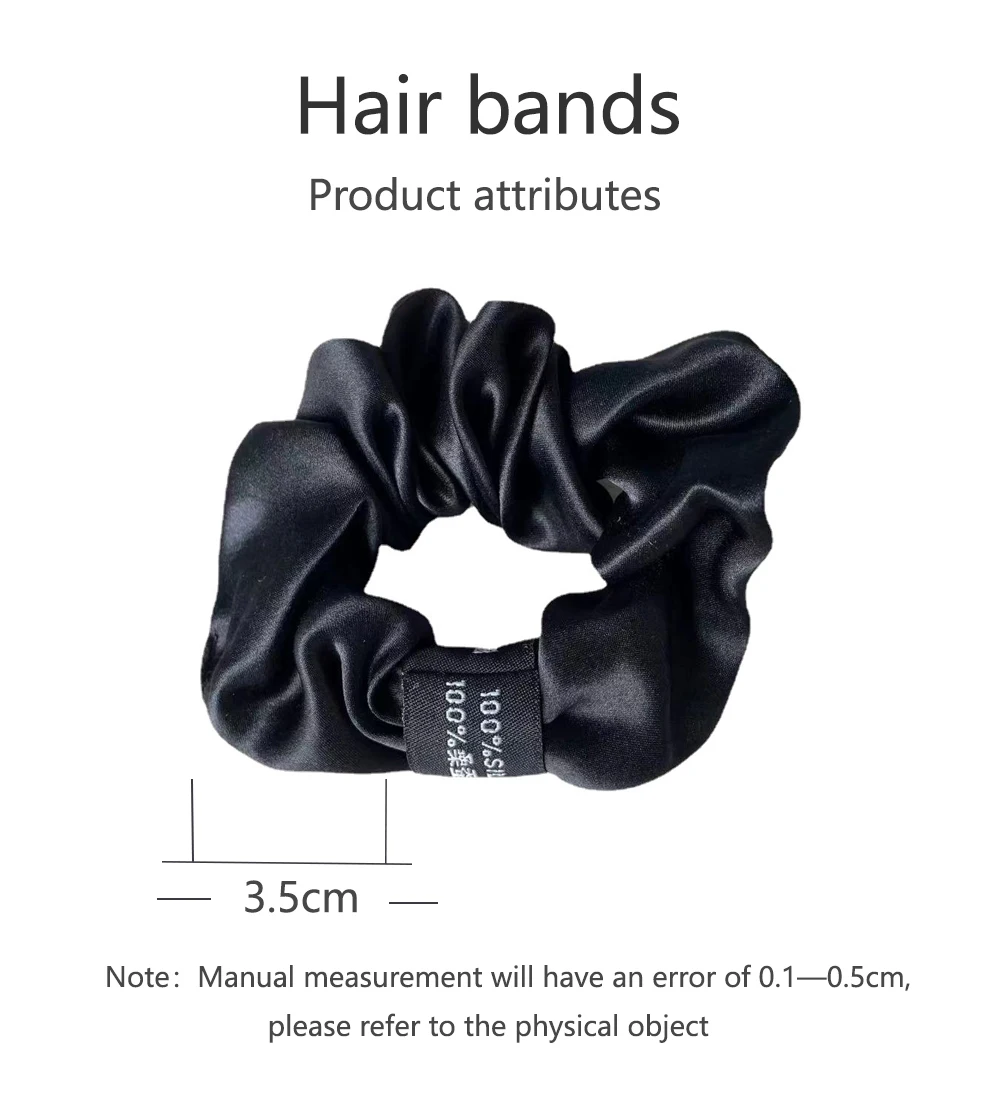 100% Pure Mulberry Silk Large Scrunchies Rubber Bands Hair Ties Gum Elastics Simple Pure Color for Women Girls 19 Momme 3.5CM