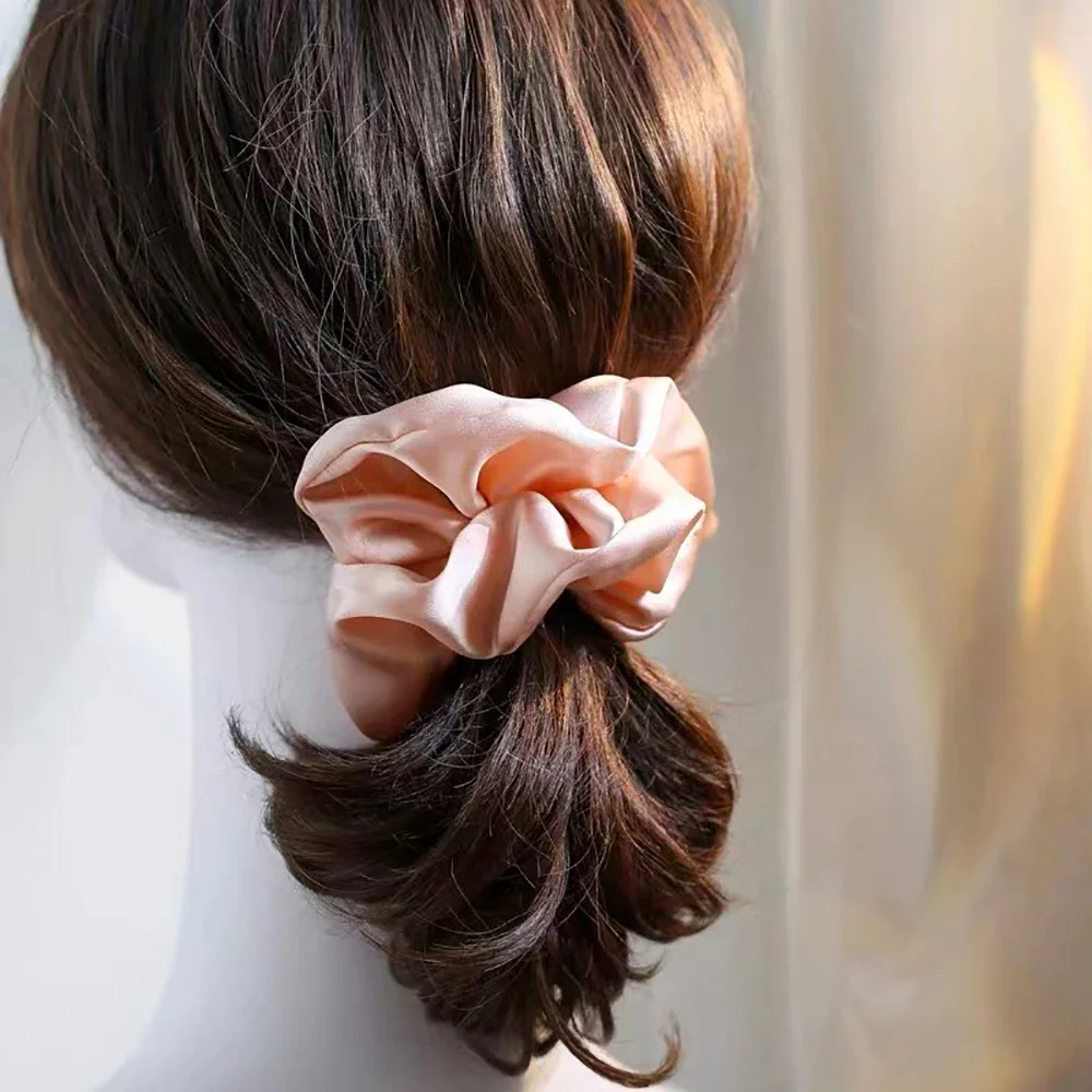 100% Pure Mulberry Silk Large Scrunchies Rubber Bands Hair Ties Gum Elastics Simple Pure Color for Women Girls 19 Momme 3.5CM