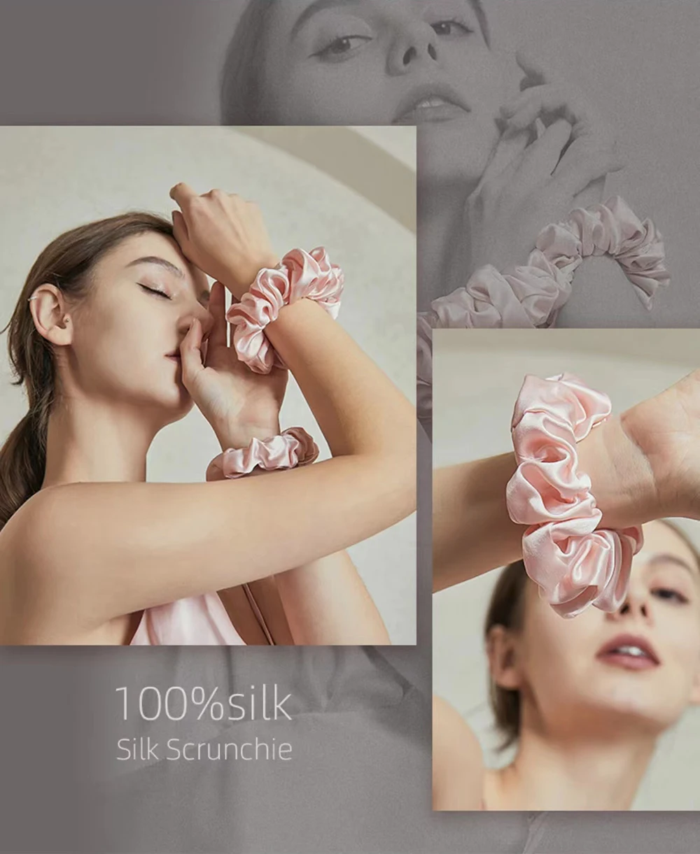 100% Pure Mulberry Silk Large Scrunchies Rubber Bands Hair Ties Gum Elastics Simple Pure Color for Women Girls 19 Momme 3.5CM
