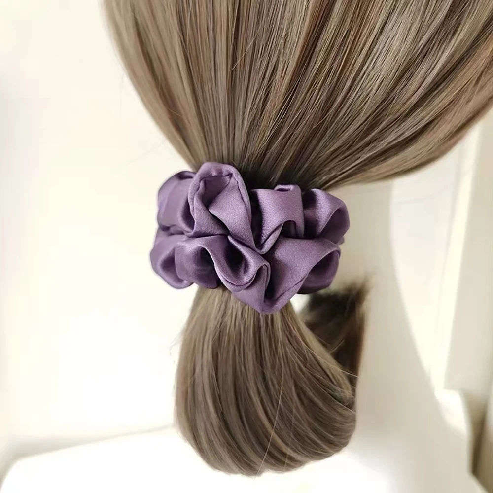 100% Pure Mulberry Silk Large Scrunchies Rubber Bands Hair Ties Gum Elastics Simple Pure Color for Women Girls 19 Momme 3.5CM