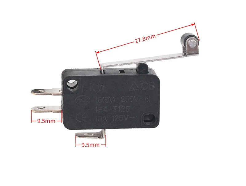 Limit Microswitch 5pcs 5A 250V 125V NO + NC + COM 6.3mm 3 Pins SPDT Micro Switch 28mm 52mm Arc Roller Lever Touch Switch