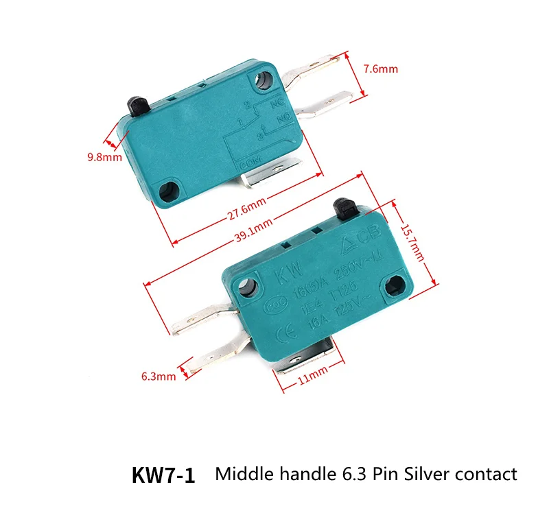 Limit Microswitch 5pcs 5A 250V 125V NO + NC + COM 6.3mm 3 Pins SPDT Micro Switch 28mm 52mm Arc Roller Lever Touch Switch