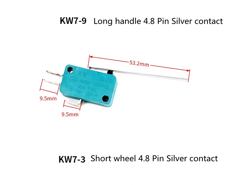 Limit Microswitch 5pcs 5A 250V 125V NO + NC + COM 6.3mm 3 Pins SPDT Micro Switch 28mm 52mm Arc Roller Lever Touch Switch