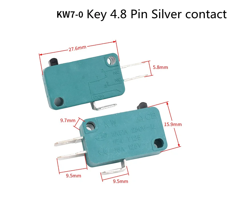 Limit Microswitch 5pcs 5A 250V 125V NO + NC + COM 6.3mm 3 Pins SPDT Micro Switch 28mm 52mm Arc Roller Lever Touch Switch