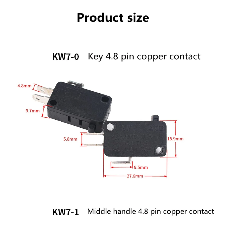 Limit Microswitch 5pcs 5A 250V 125V NO + NC + COM 6.3mm 3 Pins SPDT Micro Switch 28mm 52mm Arc Roller Lever Touch Switch