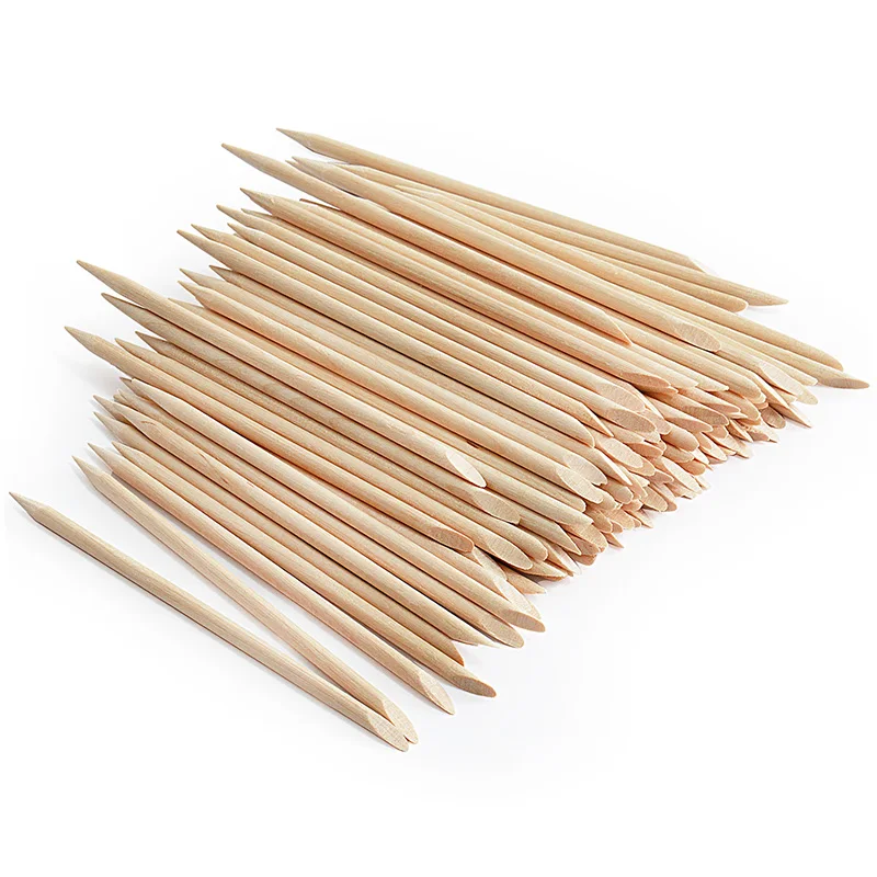 Lurayee Nail Cuticle Pusher Orange Wood Sticks Nail Manicures Remover Wooden Design Nail Gel Polish Drawing Stick for Nail Art