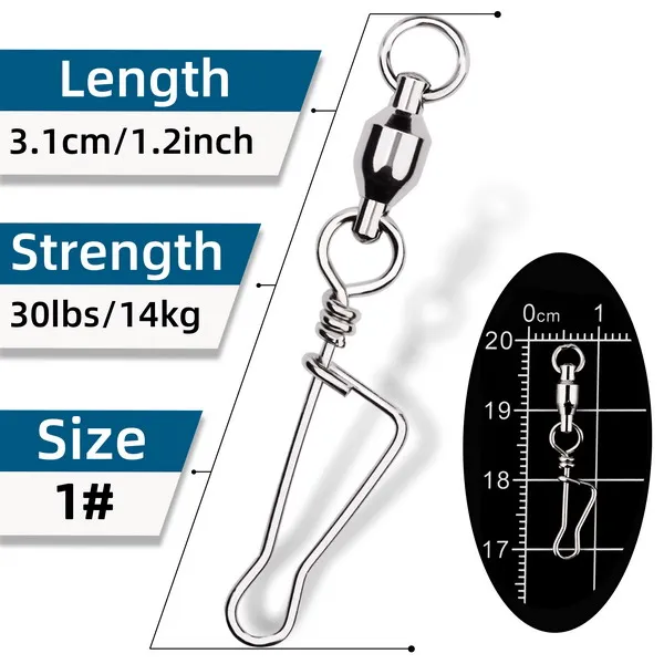 20pcs/bag Rolling Barrel Fishing Swivels T Shape Nice Snap Lure Connector Fishing Tackle Saltwater Emerillon Peche Pesca