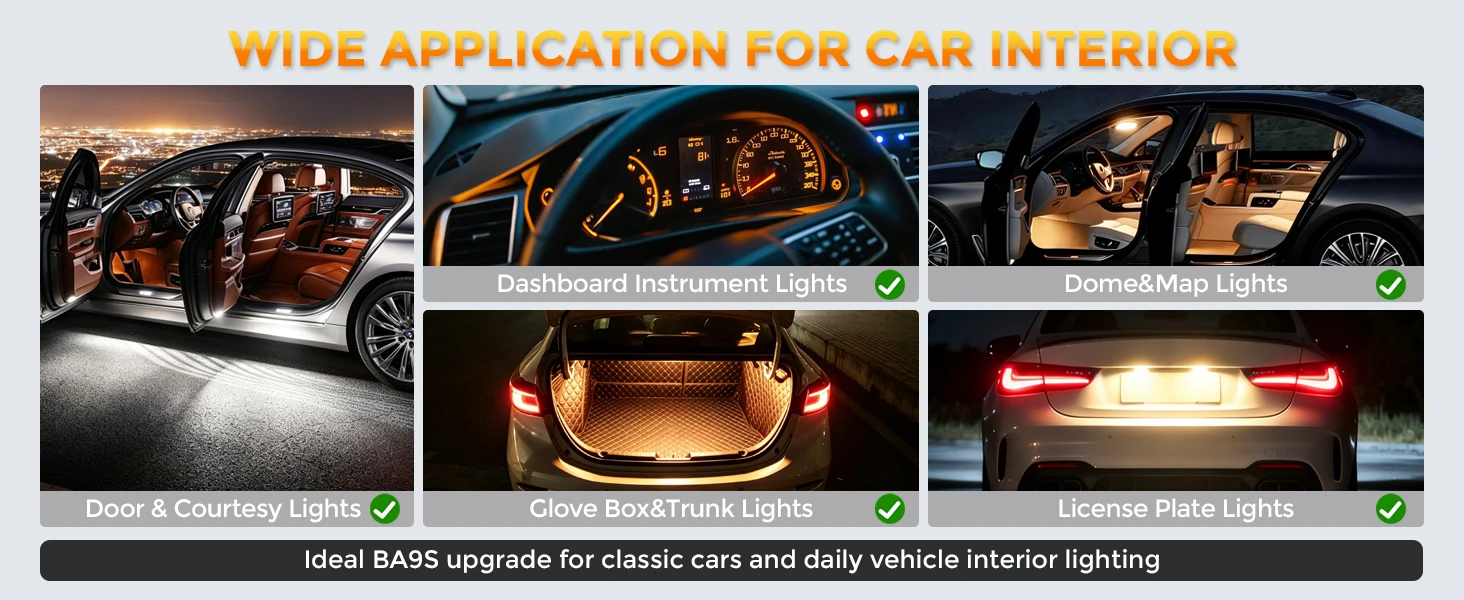 Ruiandsion BA9S LED Bulb T4W 233 Wedge W5W 12V Super Bright Car Motorcycle Instrument Dashboard Indicator Light Reading Lamp