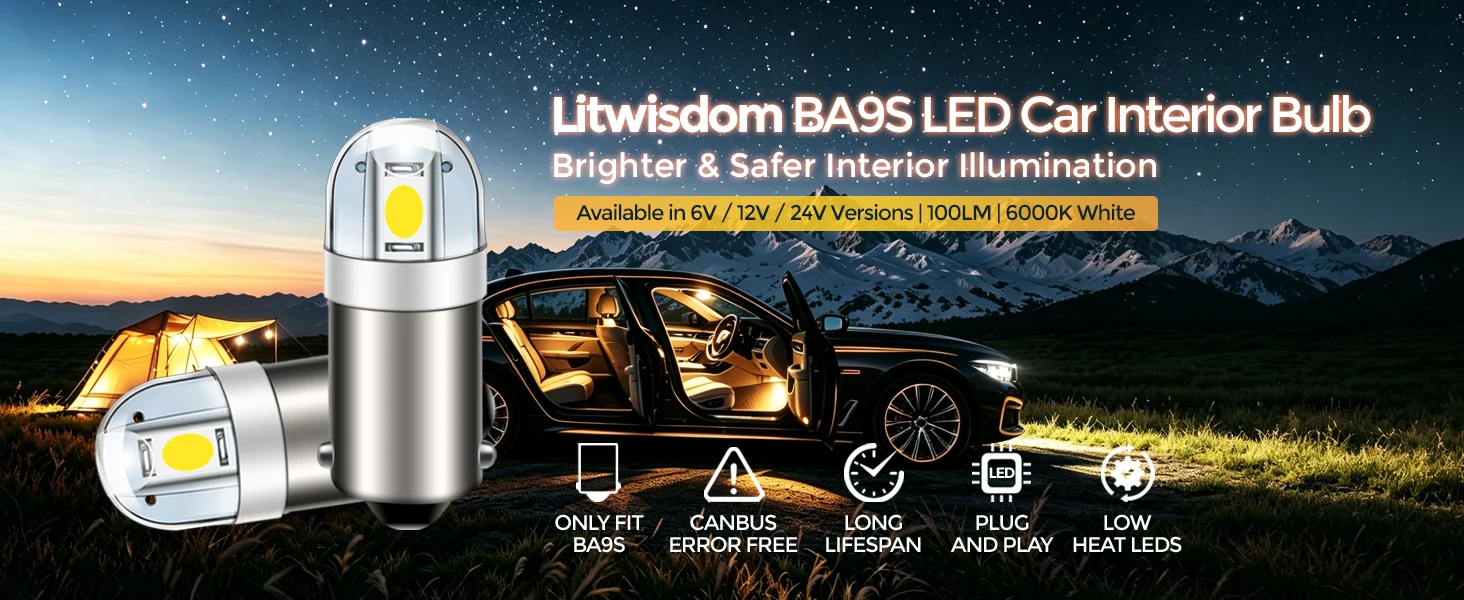 Ruiandsion BA9S LED Bulb T4W 233 Wedge W5W 12V Super Bright Car Motorcycle Instrument Dashboard Indicator Light Reading Lamp