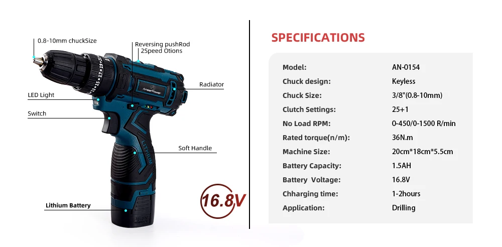 New Style 21V 16.8V 12V Electric Cordless Screwdriver 3 Functions Wireless Impact Drill Mini Lithium Battery Charging Hand Drill