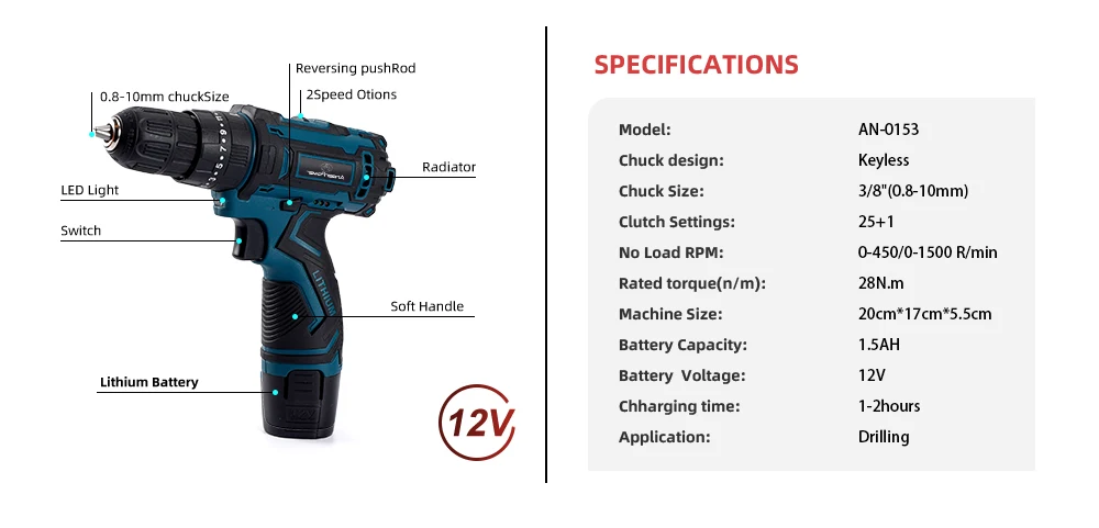 New Style 21V 16.8V 12V Electric Cordless Screwdriver 3 Functions Wireless Impact Drill Mini Lithium Battery Charging Hand Drill