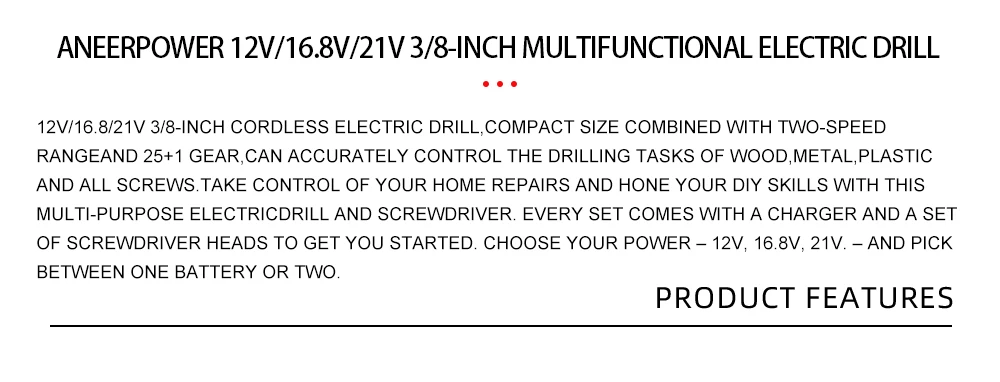 New Style 21V 16.8V 12V Electric Cordless Screwdriver 3 Functions Wireless Impact Drill Mini Lithium Battery Charging Hand Drill