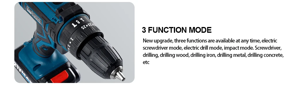 New Style 21V 16.8V 12V Electric Cordless Screwdriver 3 Functions Wireless Impact Drill Mini Lithium Battery Charging Hand Drill