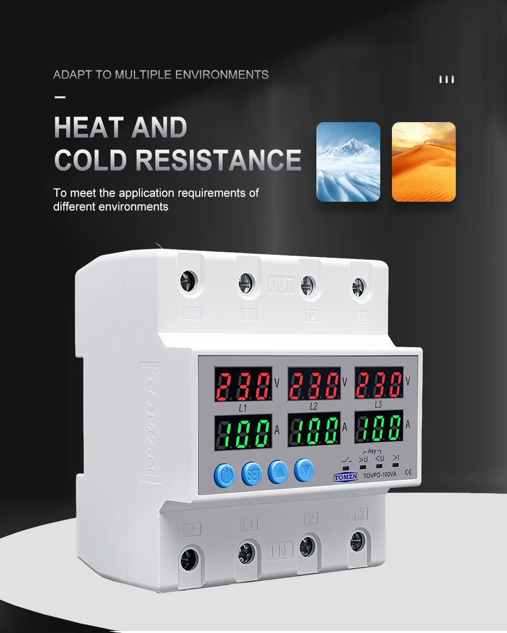Din Rail 3 Phase Voltage Relay 3P+N Voltmeter Ammeter Over and Under Voltage Monitor Relays Protector Adjust Current Overvoltage