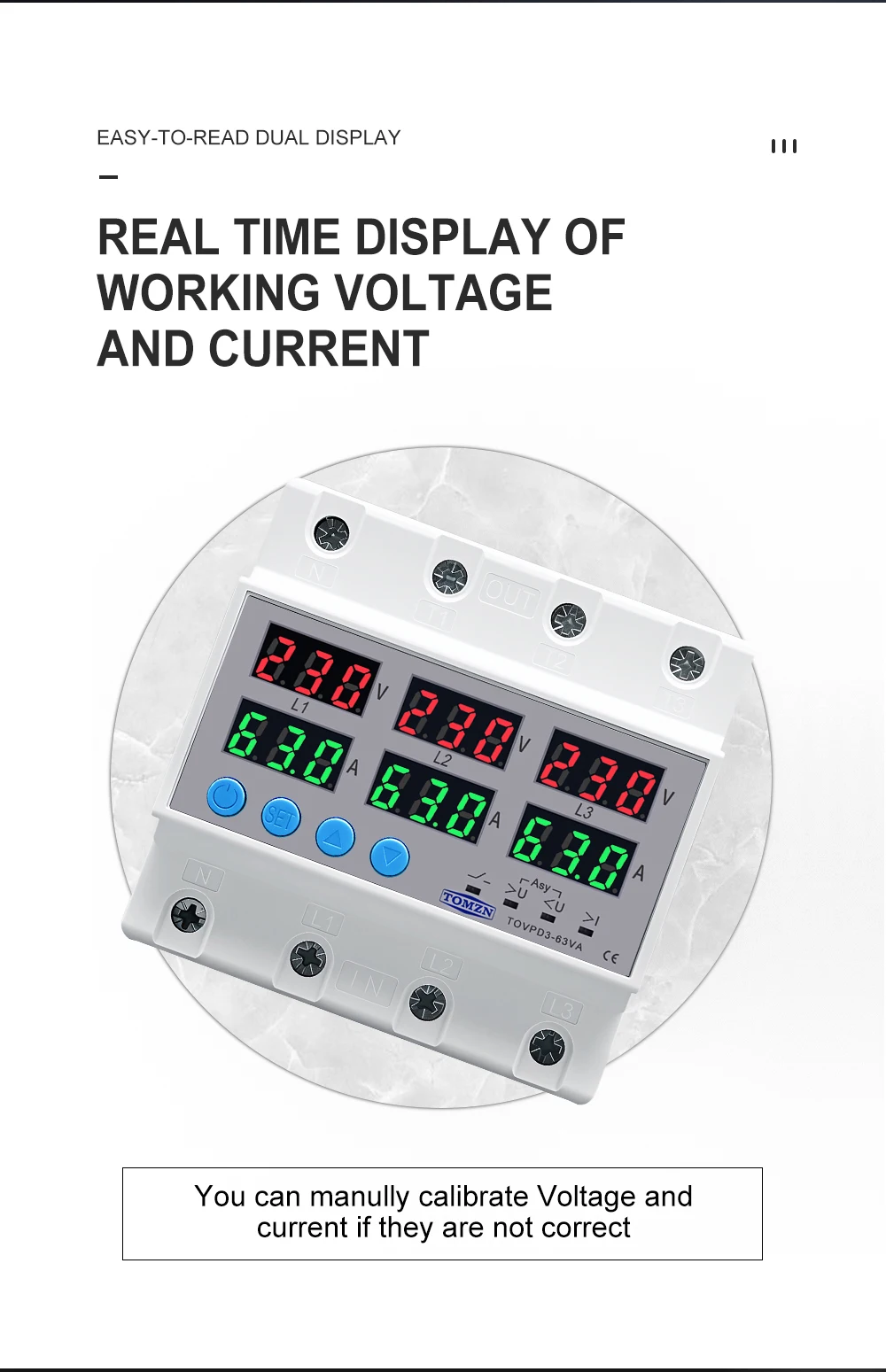 Din Rail 3 Phase Voltage Relay 3P+N Voltmeter Ammeter Over and Under Voltage Monitor Relays Protector Adjust Current Overvoltage