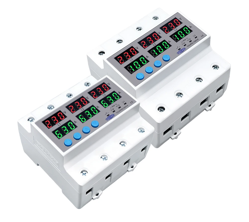 Din Rail 3 Phase Voltage Relay 3P+N Voltmeter Ammeter Over and Under Voltage Monitor Relays Protector Adjust Current Overvoltage