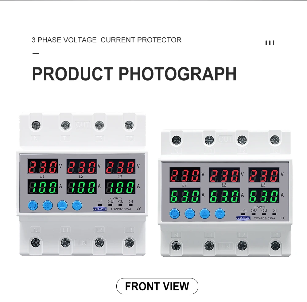 Din Rail 3 Phase Voltage Relay 3P+N Voltmeter Ammeter Over and Under Voltage Monitor Relays Protector Adjust Current Overvoltage