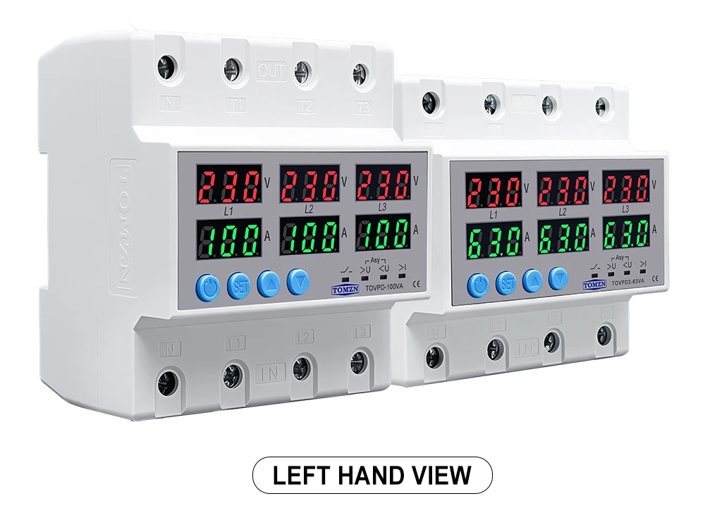 Din Rail 3 Phase Voltage Relay 3P+N Voltmeter Ammeter Over and Under Voltage Monitor Relays Protector Adjust Current Overvoltage