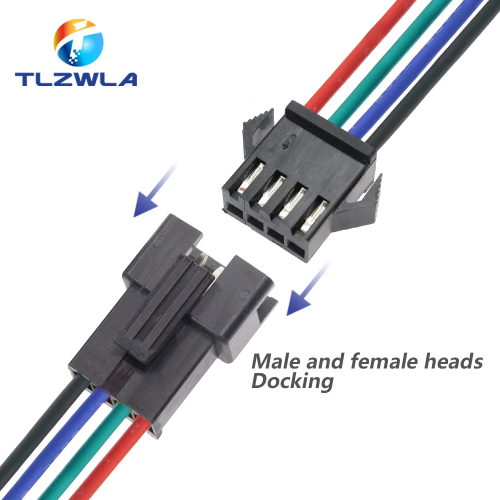10PCS JST SM 2/3/4/5/6Pins 2.54MM Plug Male to Female Wire Connector cable pigtail Plug LED Connecting line 20cm Long