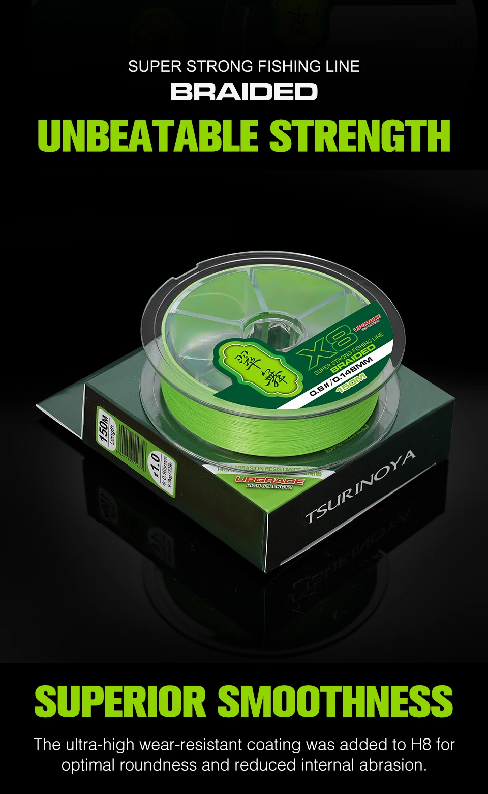 TSURINOYA 300M 150M 100M 8 Weaves PE Fishing Line H8 Ultra-long Casting 8 Strand Braided Smooth Multifilament Line 14-50LB