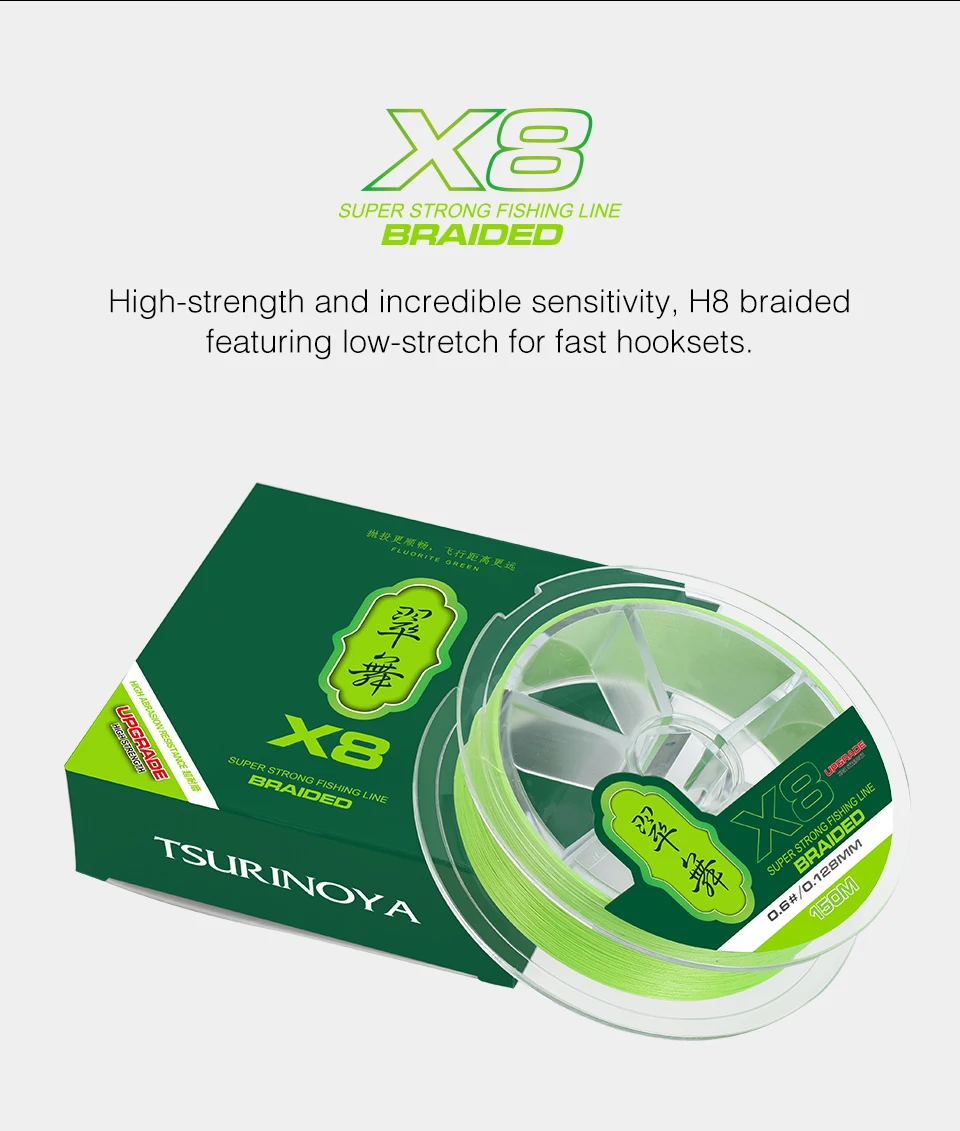 TSURINOYA 300M 150M 100M 8 Weaves PE Fishing Line H8 Ultra-long Casting 8 Strand Braided Smooth Multifilament Line 14-50LB