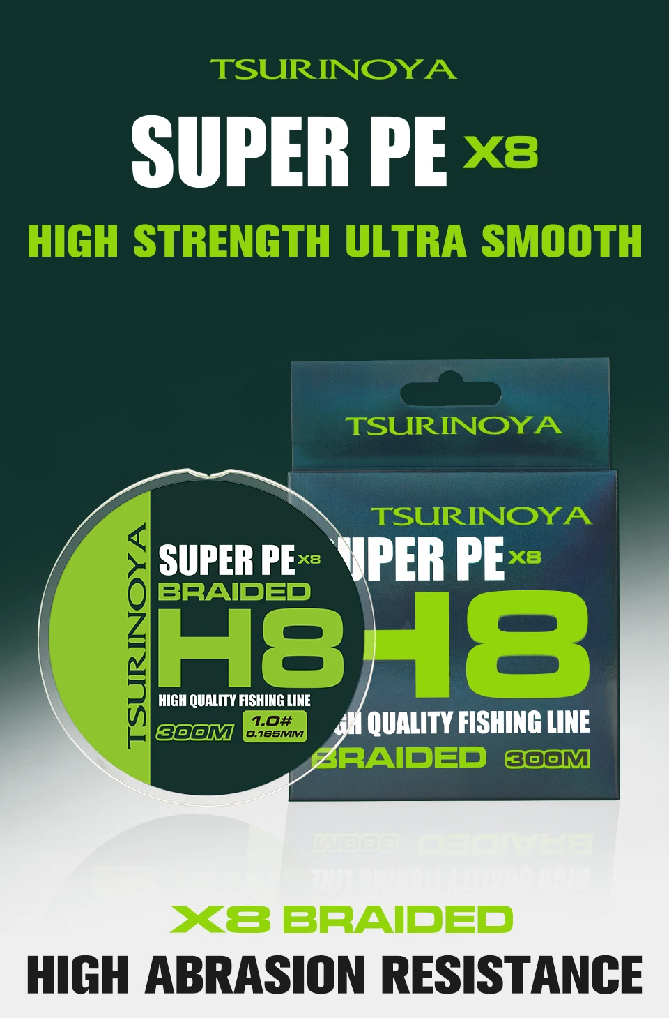 TSURINOYA 300M 150M 100M 8 Weaves PE Fishing Line H8 Ultra-long Casting 8 Strand Braided Smooth Multifilament Line 14-50LB