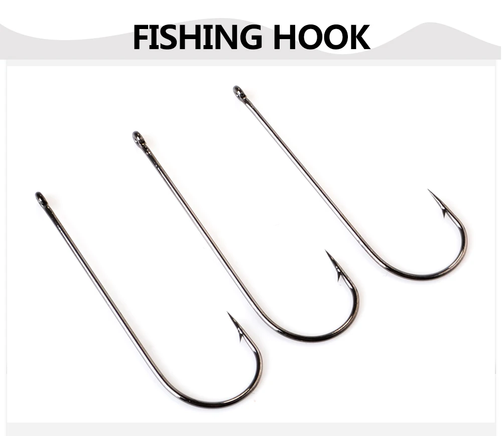 FTK Long Shank Fishing Hook High Carbon Steel Baithook Black Chrome Ringed Marine Sharp Barbed Hook for Fishing Accessories