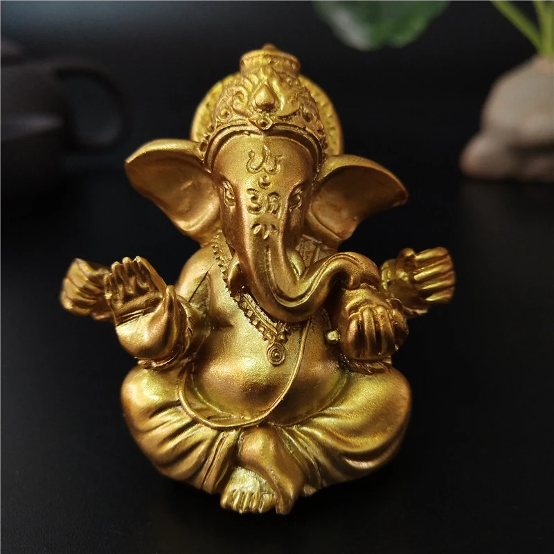 Bronze Color Lord Ganesha Statue Buddha Ornaments Elephant Hindu God Sculpture Figurines Home Office Decoration Buddha Statues