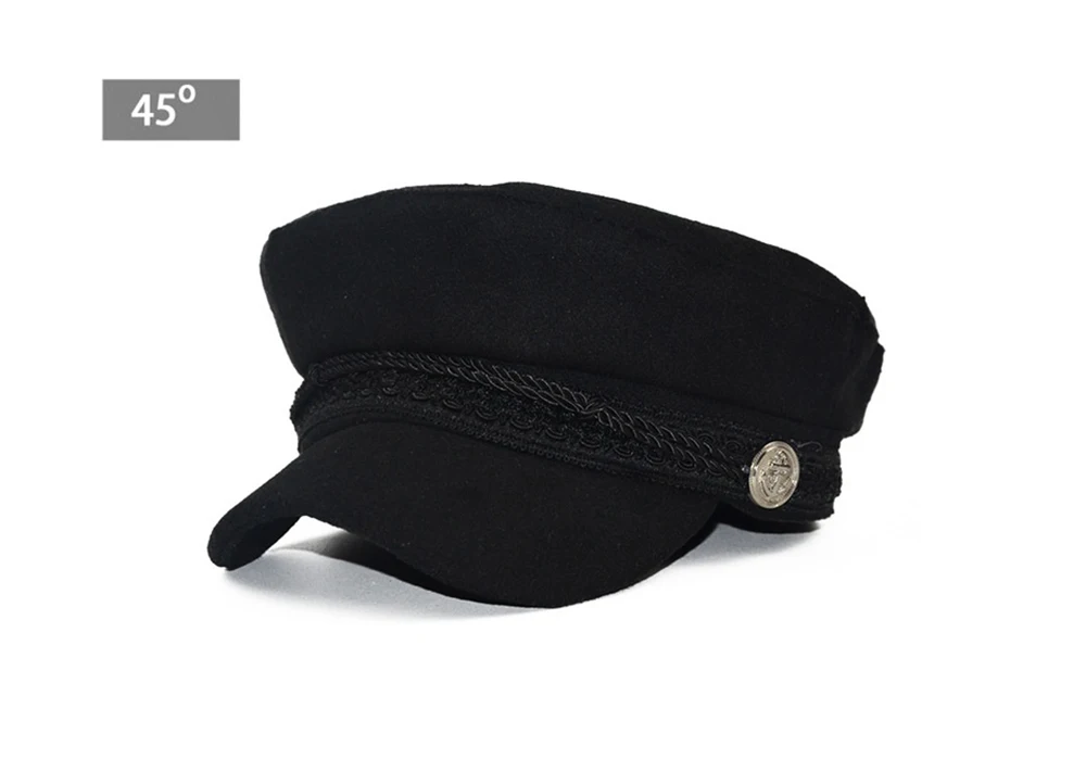 Fashion Women Men Spring Autumn Sailor Black Ladies Beret Top Captain Cap Travel Octagonal Hat