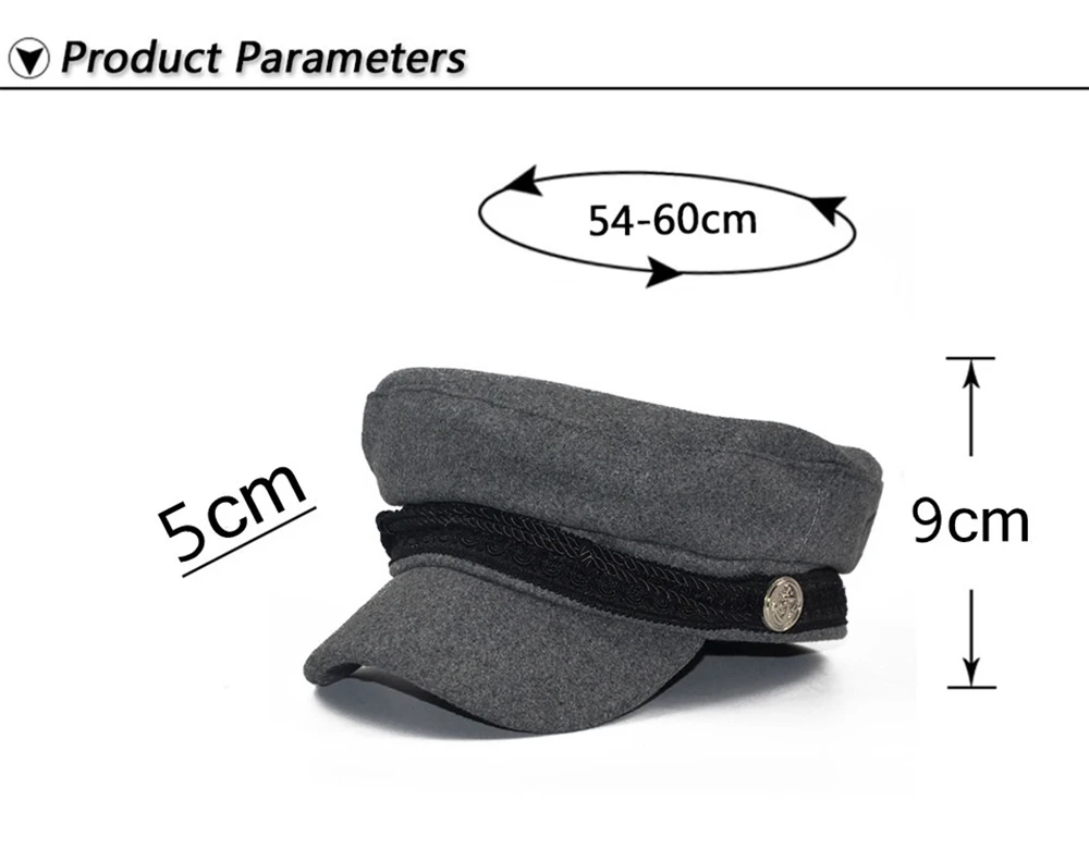 Fashion Women Men Spring Autumn Sailor Black Ladies Beret Top Captain Cap Travel Octagonal Hat