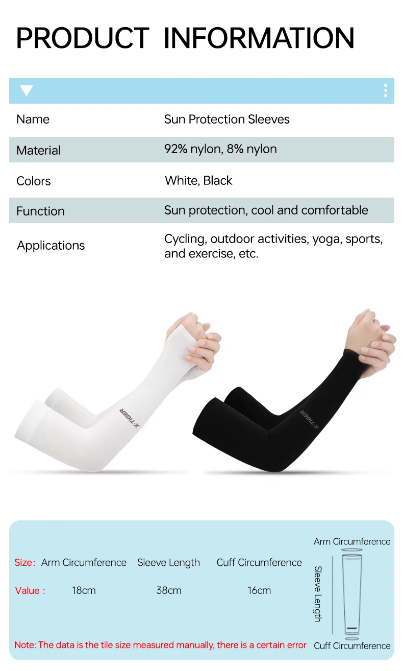 X-TIGER Cycling Arm Sleeves Ice Fabric Anti-UV Sunscreen Running Cycling Sleeve Outdoor Sport Cycling Arm Warmers Men Women