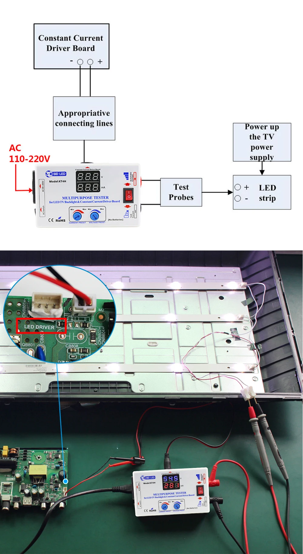 YEKMLCO KT4H 0-330V LED TV Backlight Tester Smart-Fit Manual Voltage Adjustment Constant Current Driver Board Repair LED Bead