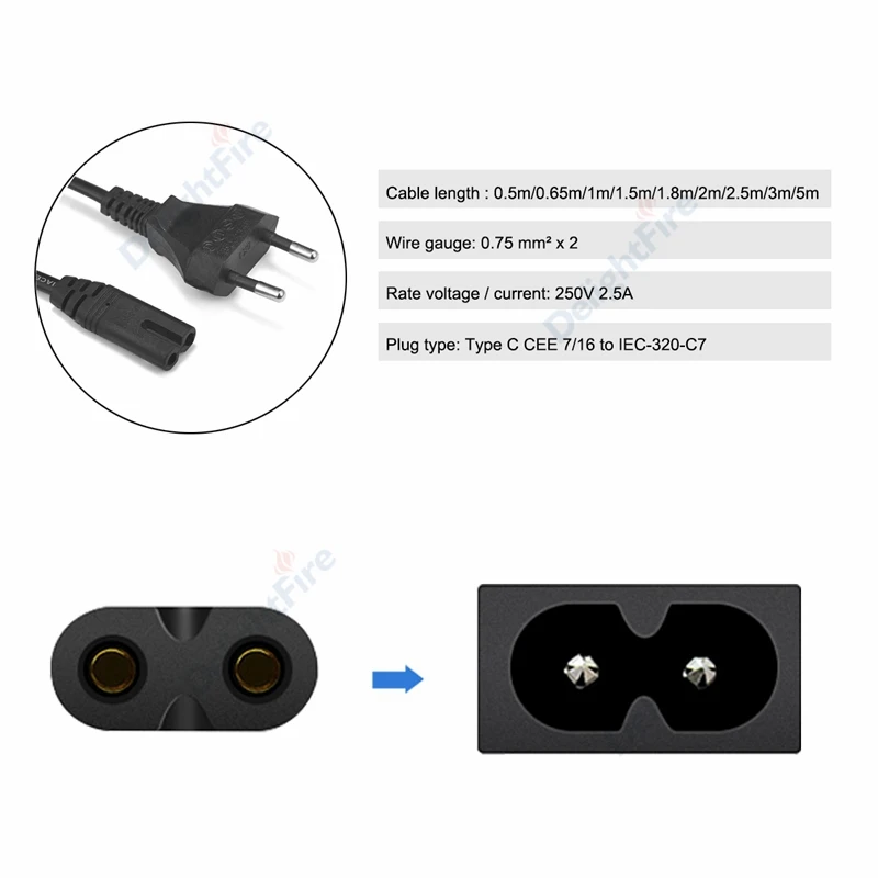 0.3-10m EU Extension Cord C7 Power Cable Figure 8 Euro Plug AC Cable For Samsung LG Sony TV Samsung Monitor Power Supply PS2 3