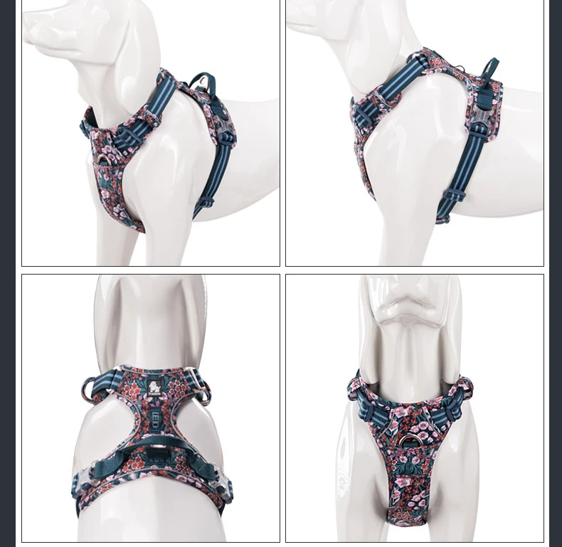 Truelove Pet Harness Floral No Pull Cotton Fabric Breathable and Reflective Soft Cats Dogs Small Medium Walking Running TLH5655