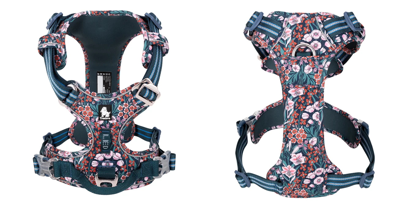 Truelove Pet Harness Floral No Pull Cotton Fabric Breathable and Reflective Soft Cats Dogs Small Medium Walking Running TLH5655