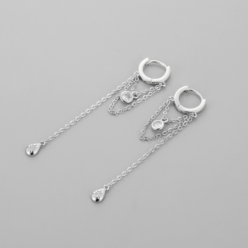 VOQ Silver Color Long Tassel Water Drop Shape Earrings for Women Handmade Jewelry