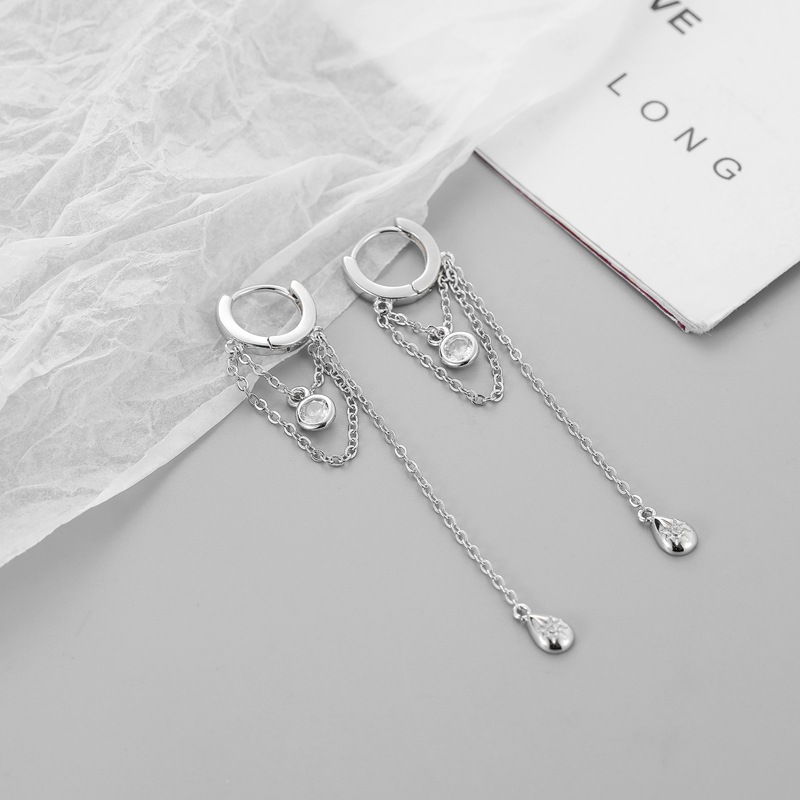 VOQ Silver Color Long Tassel Water Drop Shape Earrings for Women Handmade Jewelry
