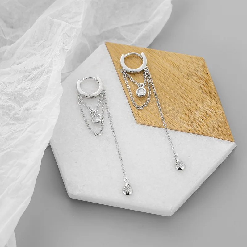 VOQ Silver Color Long Tassel Water Drop Shape Earrings for Women Handmade Jewelry