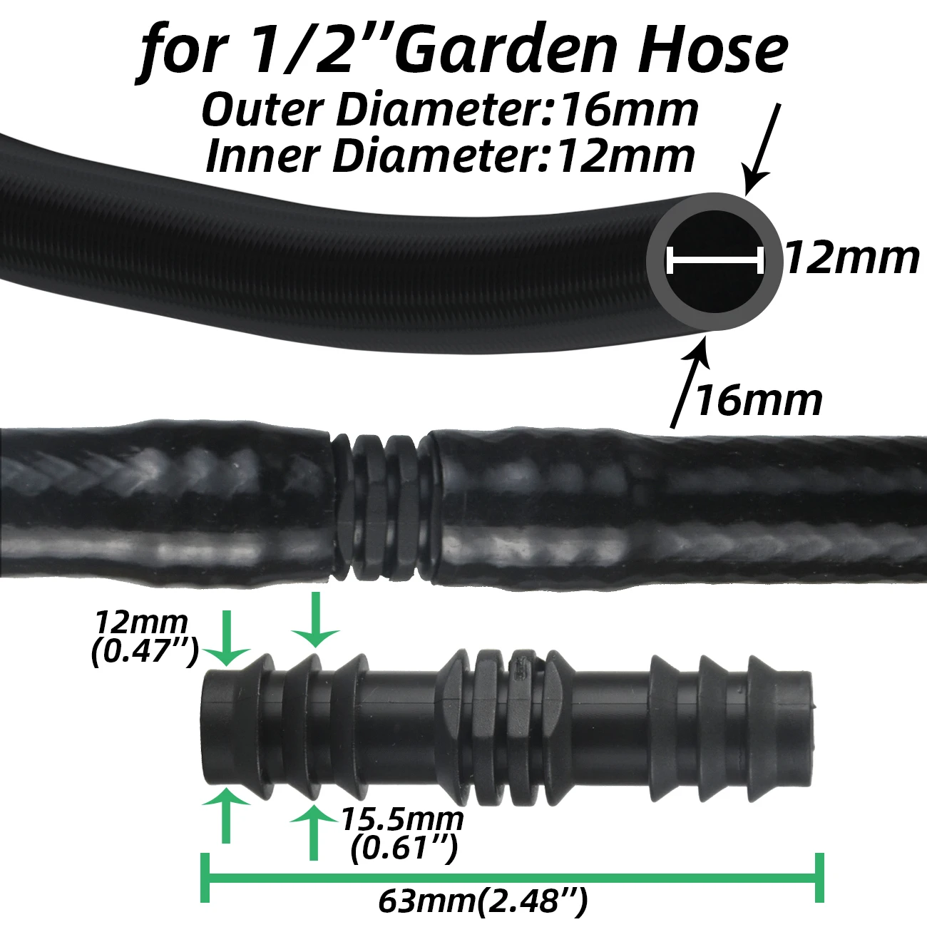 SPRYCLE 10PCS 16mm Couplings Straight Connector Micro Drip Irrigation 1/2'' PE Pipe Tubing Hose Repair Fitting Garden Watering