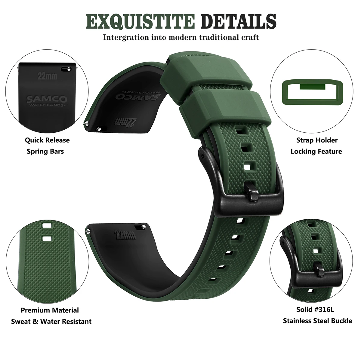 Quick Release Rubber Watch Strap Silicone Watch Band 18mm 20mm 22mm Huawei ,Samsung Galaxy, Garmin, Watch Replacement Watchband