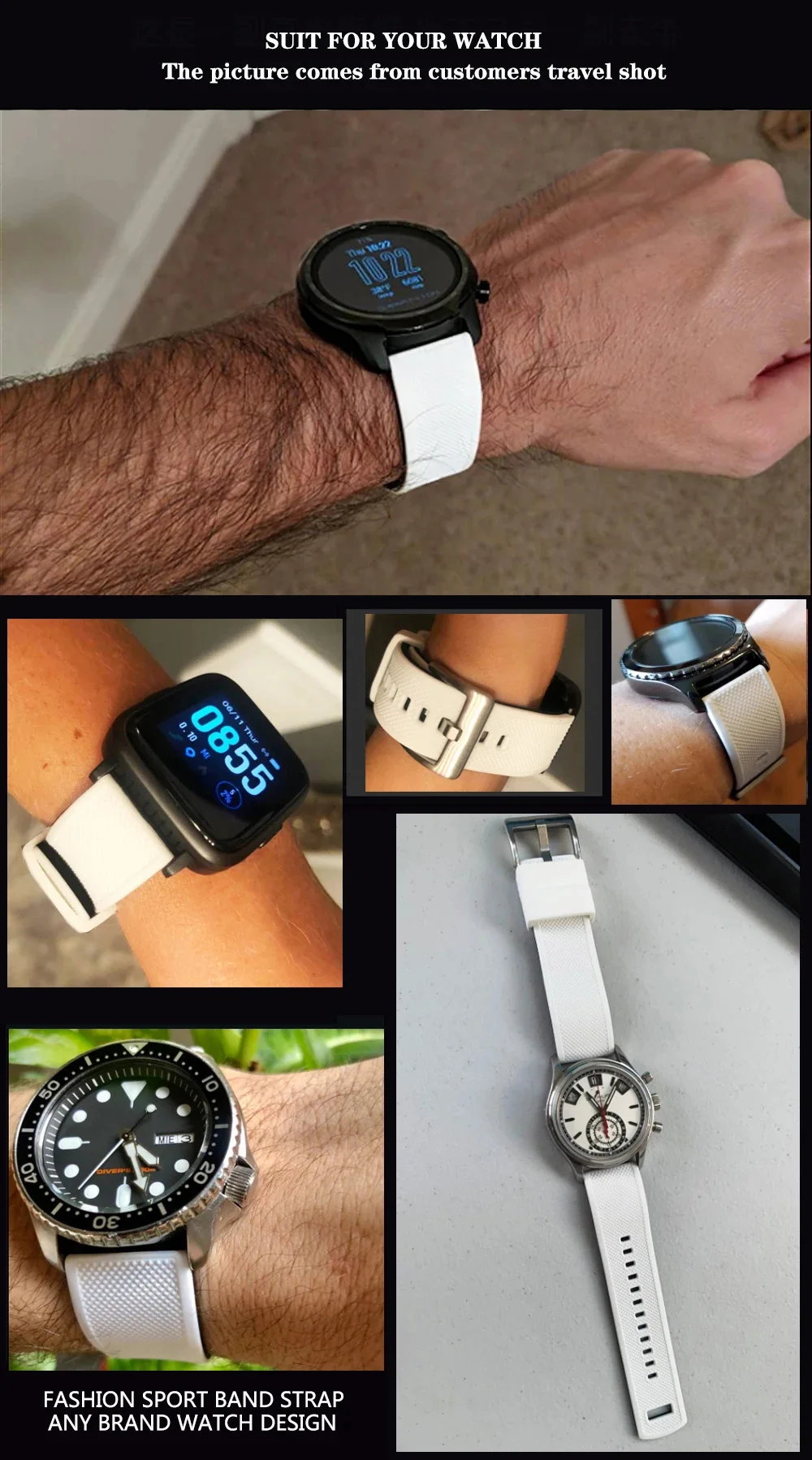 Quick Release Rubber Watch Strap Silicone Watch Band 18mm 20mm 22mm Huawei ,Samsung Galaxy, Garmin, Watch Replacement Watchband