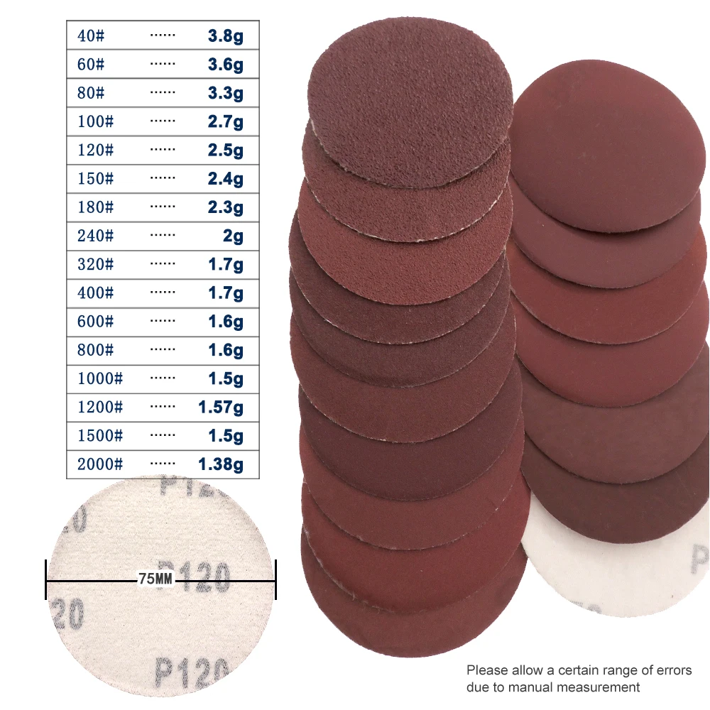 20Pcs 1/2/3/4/5 Inch Hook & Loop Sanding Discs Aluminium Oxide Sandpaper 40-2000 Grit for Abrasive Drill Grinder Rotary Tools