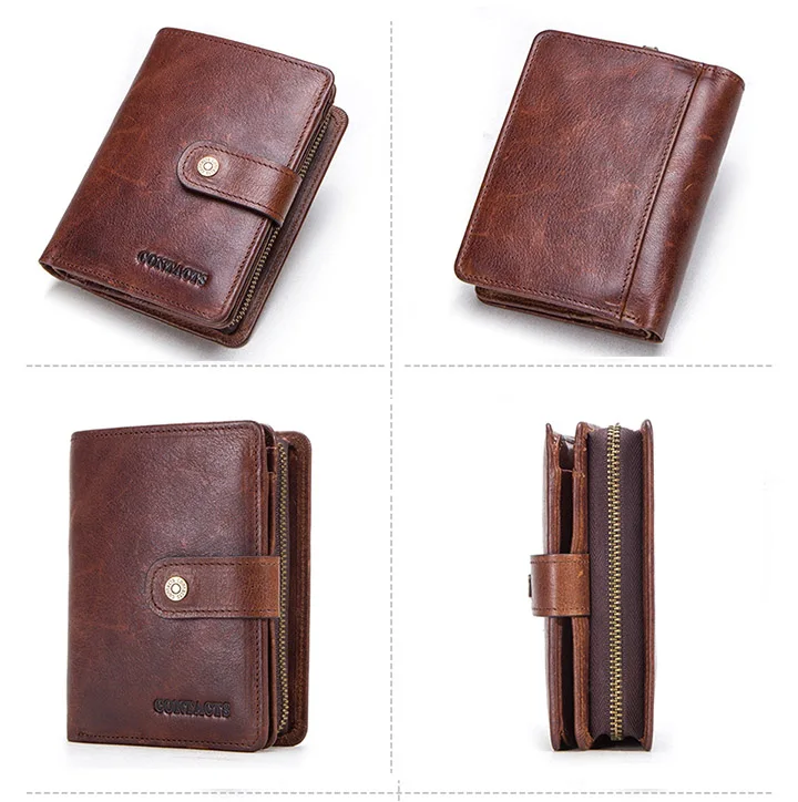 CONTACT'S Genuine Leather Short Wallets for Men RFID Vintage Coin Purse Card Holder Male Money Clip Women‘s Wallet Bag Handbag