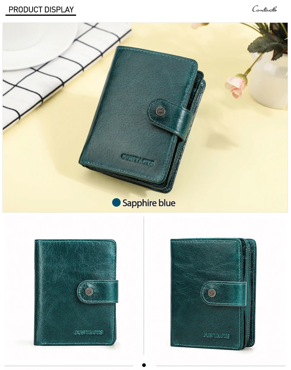 CONTACT'S Genuine Leather Short Wallets for Men RFID Vintage Coin Purse Card Holder Male Money Clip Women‘s Wallet Bag Handbag
